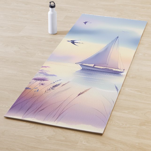 Esterilla De Yoga Pastel Sailboat Coastal Dreamscape (In situ)