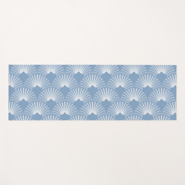 Esterilla De Yoga Patrón Art Decó Blanco y Azul (Anverso (horizontal))