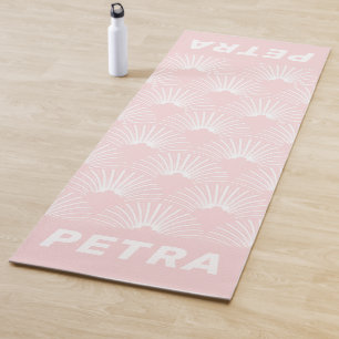 Esterilla De Yoga Patrón Art Deco blanco y rosa suave