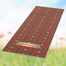 Esterilla De Yoga Patrón Art Nouveau de amapolas doradas rojas vinta