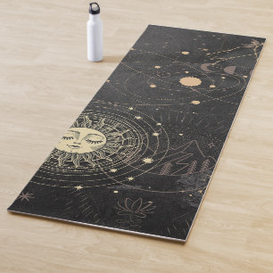 Esterilla De Yoga Patrón Astrológico de Oro Negro