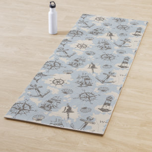 Esterilla De Yoga Patrón azul con temática náutica nostálgica