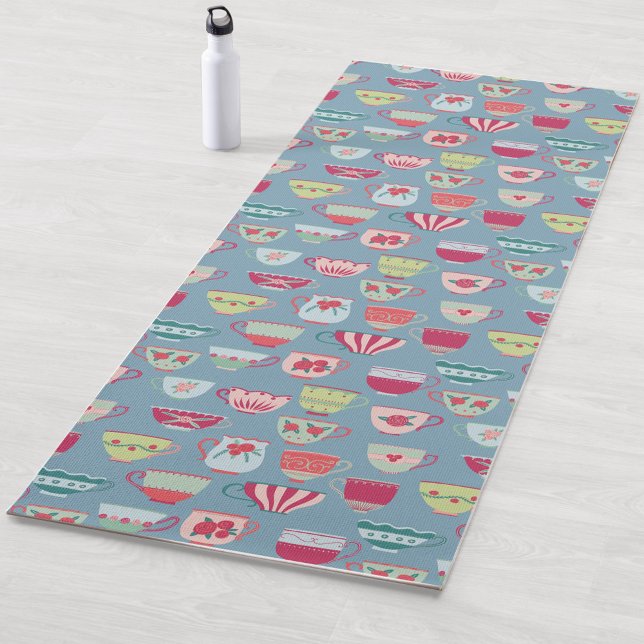 Esterilla De Yoga Patrón azul de la Copa del Té (Teacup pattern fun yoga mat)