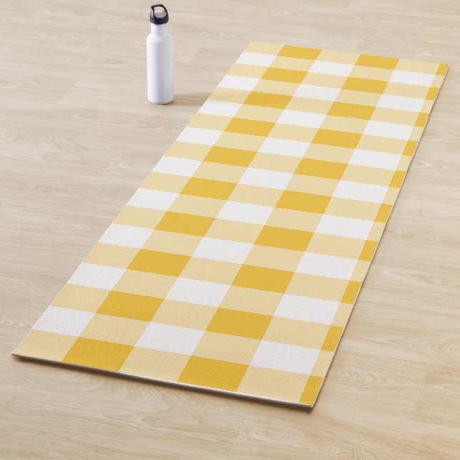 Esterilla De Yoga Patrón blanco y amarillo de Gingham (In situ)
