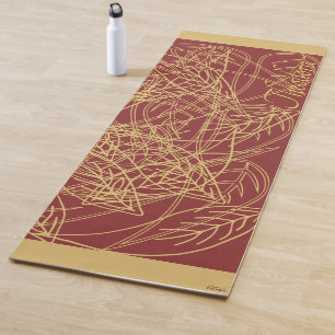 Esterilla De Yoga Patrón clásico de la hoja de oro de la moda Burgun