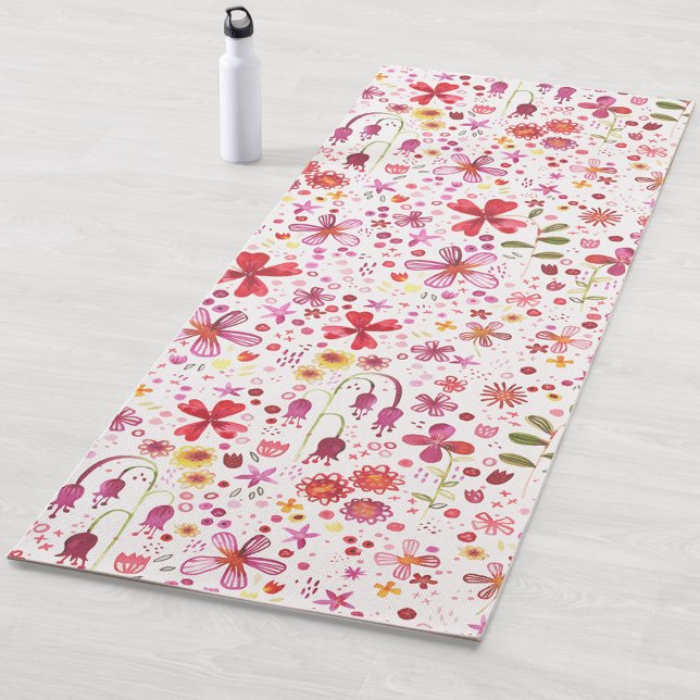 Esterilla De Yoga Patrón de acuarela floral moderna (Bold watercolor floral pink red white purple yoga mat)