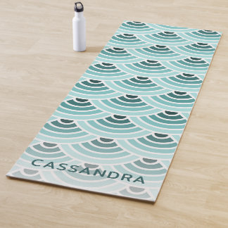 Esterilla De Yoga Patrón de arte de los círculos de la ola verde azu