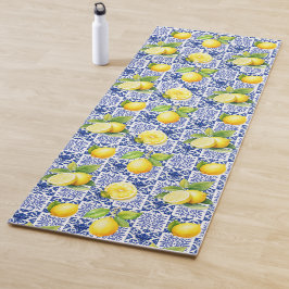 Esterilla De Yoga Patrón de baldosas blancas y azules de limón Medit