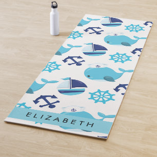 Esterilla De Yoga Patrón de ballenas, ballenas azules, tu nombre