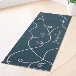 Esterilla De Yoga Patrón de bucles geométricos beige sobre azul y no