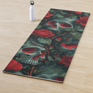 Esterilla De Yoga Patrón de Calavera y Rosas Rojas - Diseño Floral O