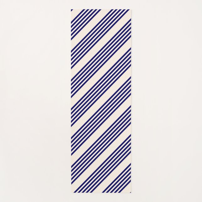 Esterilla De Yoga Patrón de cinco rayas azul marino y beige (Anverso)