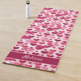 Esterilla De Yoga Patrón de Corazones Rosados con Nombre Personaliza