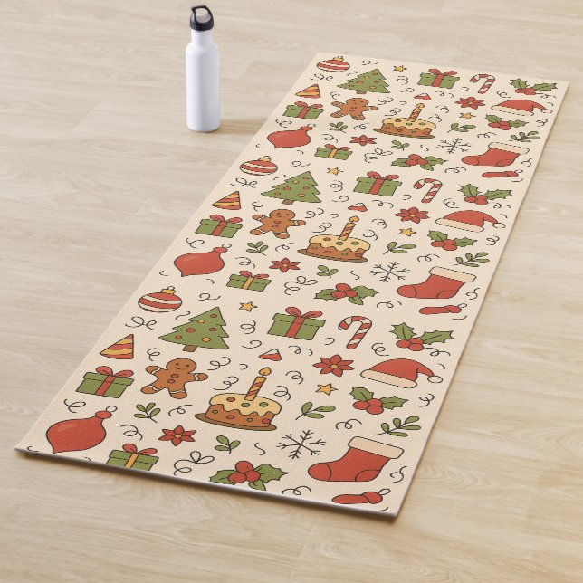 Esterilla De Yoga Patrón de Doodle Navideño Alegre (In situ)