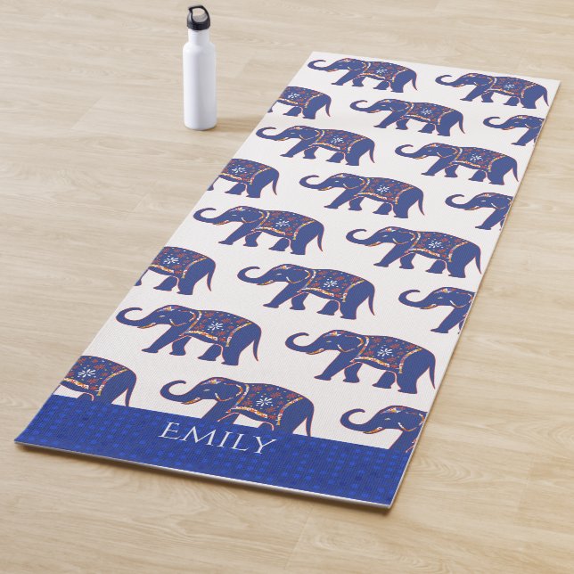 Esterilla De Yoga Patrón de elefante azul mate personalizado de yoga (In situ)