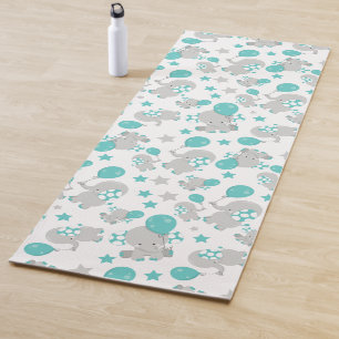 Esterilla De Yoga Patrón de Elefantes, Elefantes Cutos - Gris Azul