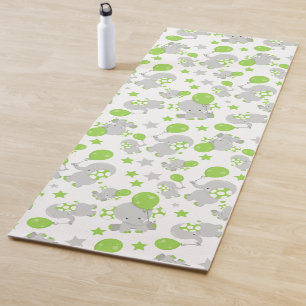 Esterilla De Yoga Patrón de Elefantes, Elefantes Cutos - Gris Verde