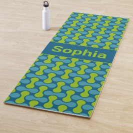 Esterilla De Yoga Patrón de enlace retro moderno en azul y verde