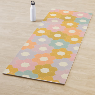 Esterilla De Yoga Patrón de flor de hexágono moderno vintage en Past