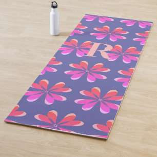 Esterilla De Yoga Patrón de flor retro monograma periwinkle