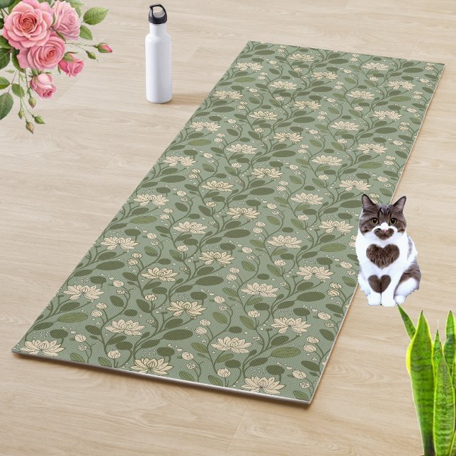 Esterilla De Yoga Patrón de flores elegante sobre verde laurel (Subido por el creador)
