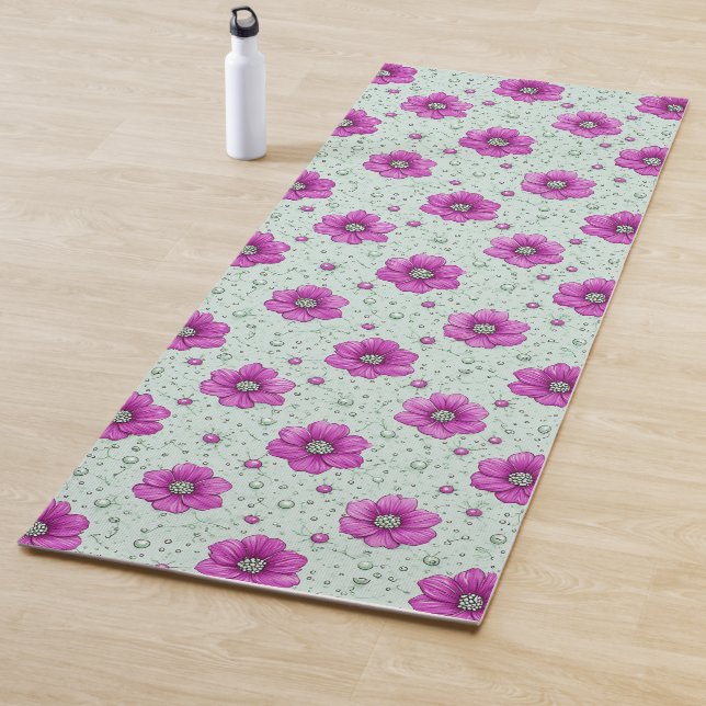 Esterilla De Yoga Patrón de flores rosadas con gotas (In situ)