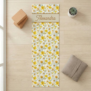 Esterilla De Yoga Patrón de flores silvestres amarillas con monogram