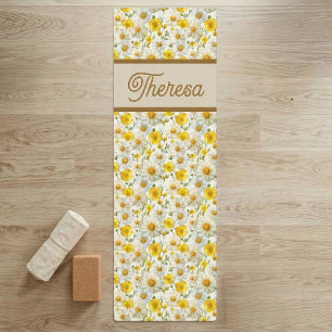 Esterilla De Yoga Patrón de flores silvestres amarillas con monogram