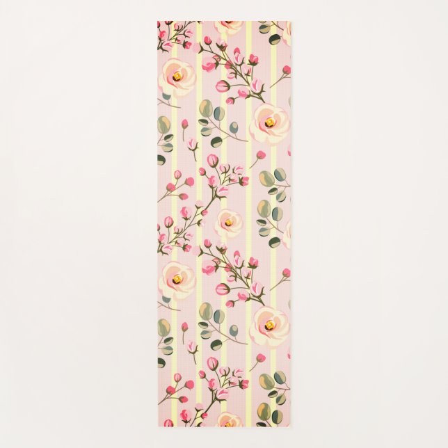 Esterilla De Yoga Patrón de franja floral rosa suave (Anverso)
