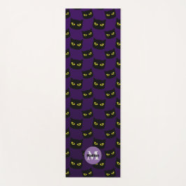 Esterilla De Yoga Patrón de Halloween de gato negro y morado Monogra