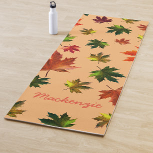 Esterilla De Yoga Patrón de hojas de arce rusas con nombre en NARANJ