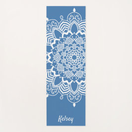 Esterilla De Yoga Patrón de Mandala azul y blanco monogramado