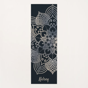 Esterilla De Yoga Patrón de Mandala azul y negro monogramado