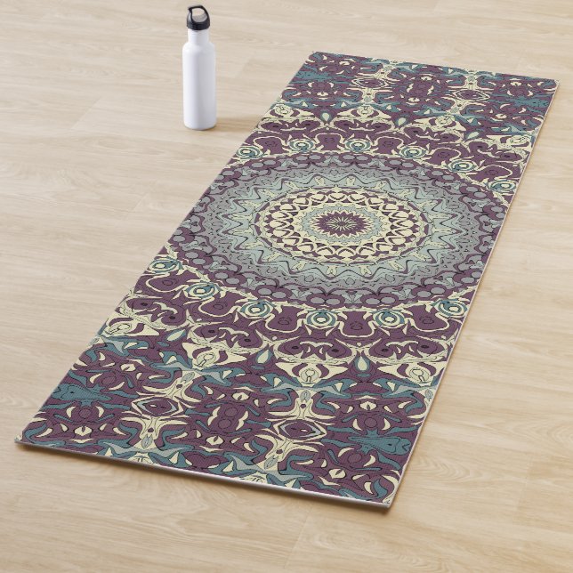 Esterilla De Yoga Patrón de Mandala de Morado, Turquesa y Crema (In situ)