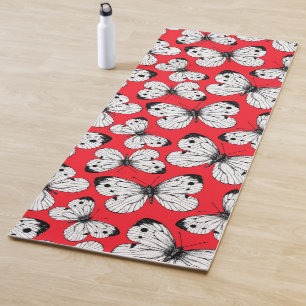 Esterilla De Yoga Patrón de mariposa de col sobre rojo