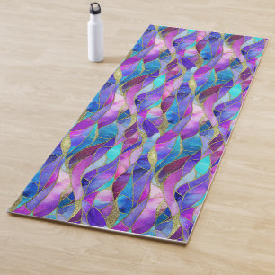Esterilla De Yoga Patrón de mosaico de vidrio teñido de púrpura y az