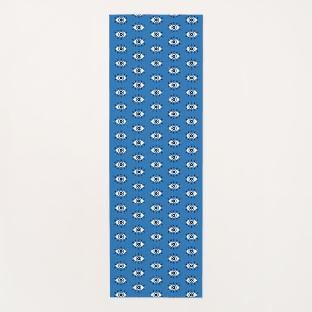 Esterilla De Yoga Patrón de ojos malvados griegos Blanco azul (Anverso)