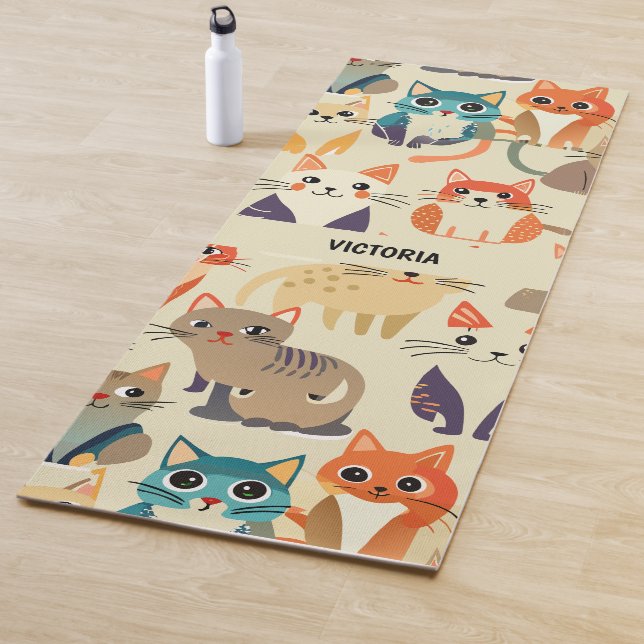 Esterilla De Yoga Patrón de Personalizado de acuarela de gatos (In situ)