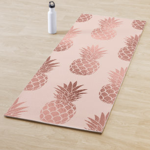 Esterilla De Yoga Patrón de piñas de verano de oro de Rosa tropical