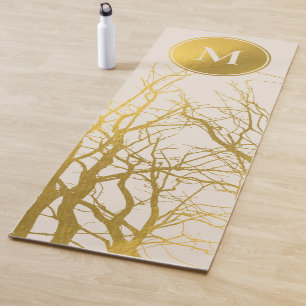 Esterilla De Yoga Patrón de ramas de árbol de oro Monograma Beige