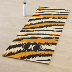 Esterilla De Yoga Patrón de rayas de tigre naranja negro Monograma