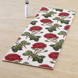 Esterilla De Yoga Patrón de Rosa de largo estiércol rojo