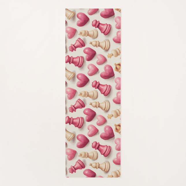 Esterilla De Yoga Patrón de San Valentín Ajedrez y Corazones (Anverso)