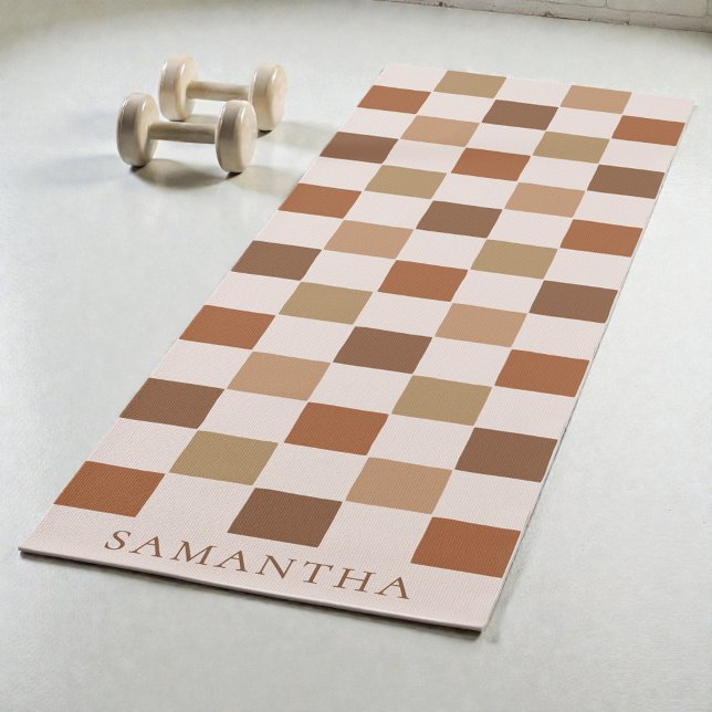 Esterilla De Yoga Patrón de tablero de ajedrez simple moderno marrón (Simple Checkerboard Pattern Modern Brown Exercise Yoga Mat)
