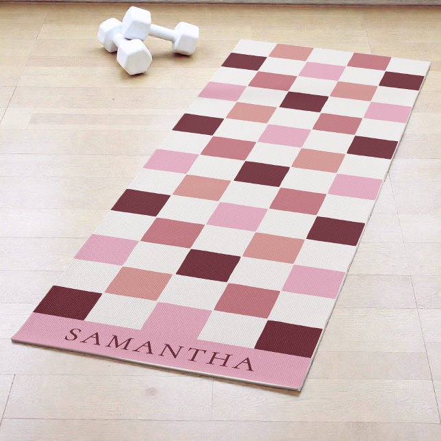 Esterilla De Yoga Patrón de tablero de ajedrez simple rosa y rojo mo (Modern Pink and Red Simple Checkerboard Pattern Yoga Mat)