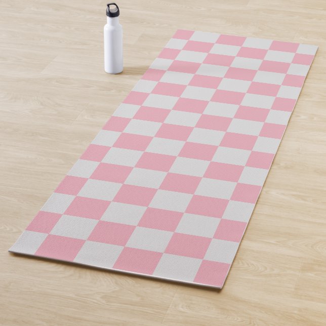 Esterilla De Yoga Patrón de tablero de cheques rosados + grises (In situ)