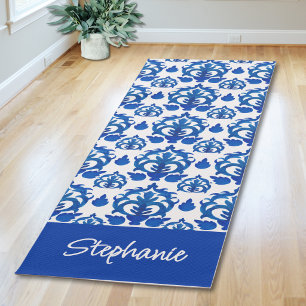Esterilla De Yoga Patrón de Toile Francés Azul con Nombre Personaliz