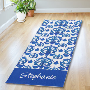 Esterilla De Yoga Patrón de Toile Francés Azul con Nombre Personaliz