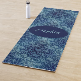 Esterilla De Yoga Patrón elegante de Damasco Vintage azul