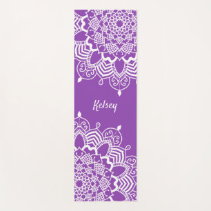 Esterilla De Yoga Patrón elegante de Mandala Monogramado Blanco y Pú